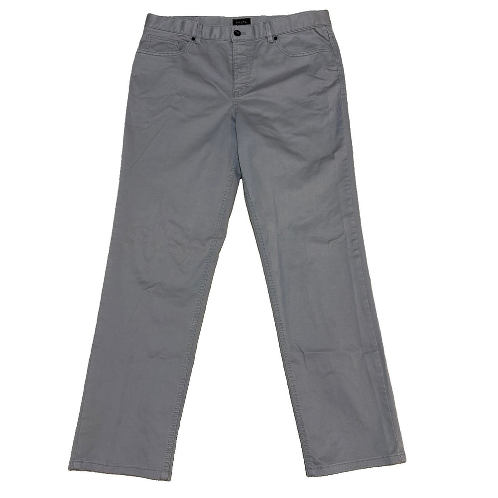 Hiltl Pants Mens 35(36)x32 Gray Noah 5 Pocket Chino Leather Patch Stretch